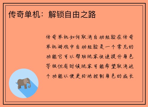 传奇单机：解锁自由之路