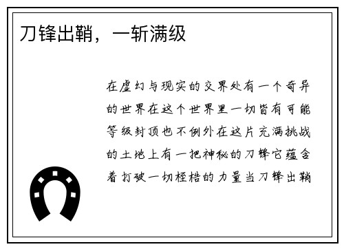 刀锋出鞘，一斩满级